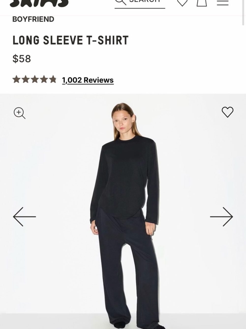 Skims Navy Blue Boyfriend Long Sleeve T-Shirt